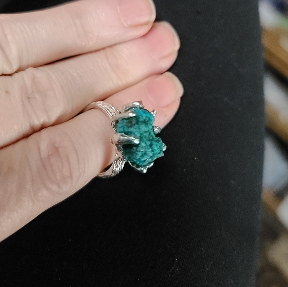 Turquoise raw natural nugget with Pyrite squares sterling ring sz7 - Picture 12 of 14